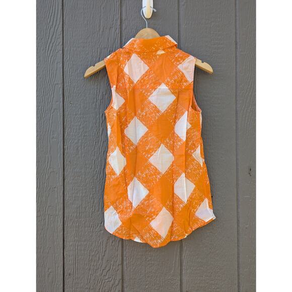 Boden Natural Fiber Cotton Orange Sleeveless Button Blouse 6 Camp Vacation - Picture 7 of 7